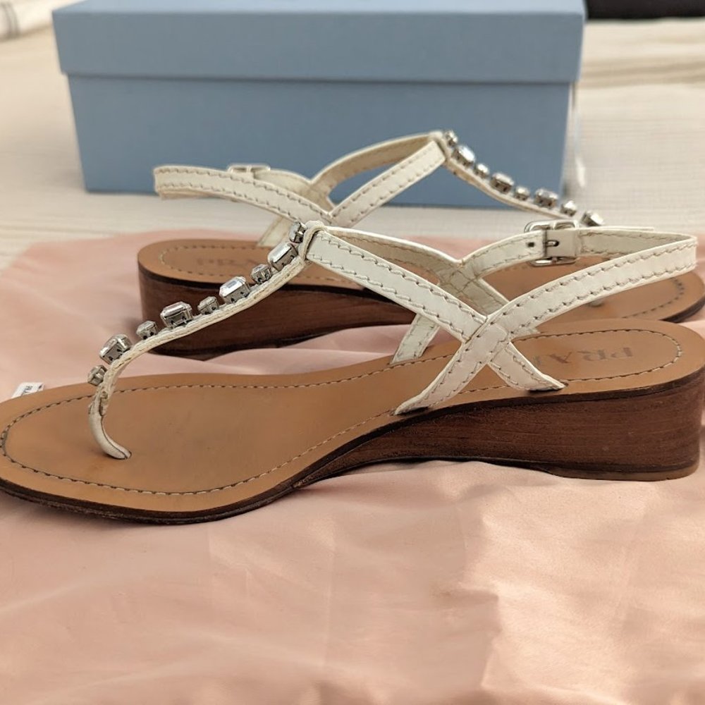Prada leather crystal embellishments slingback sandals - Picture 4 of 6